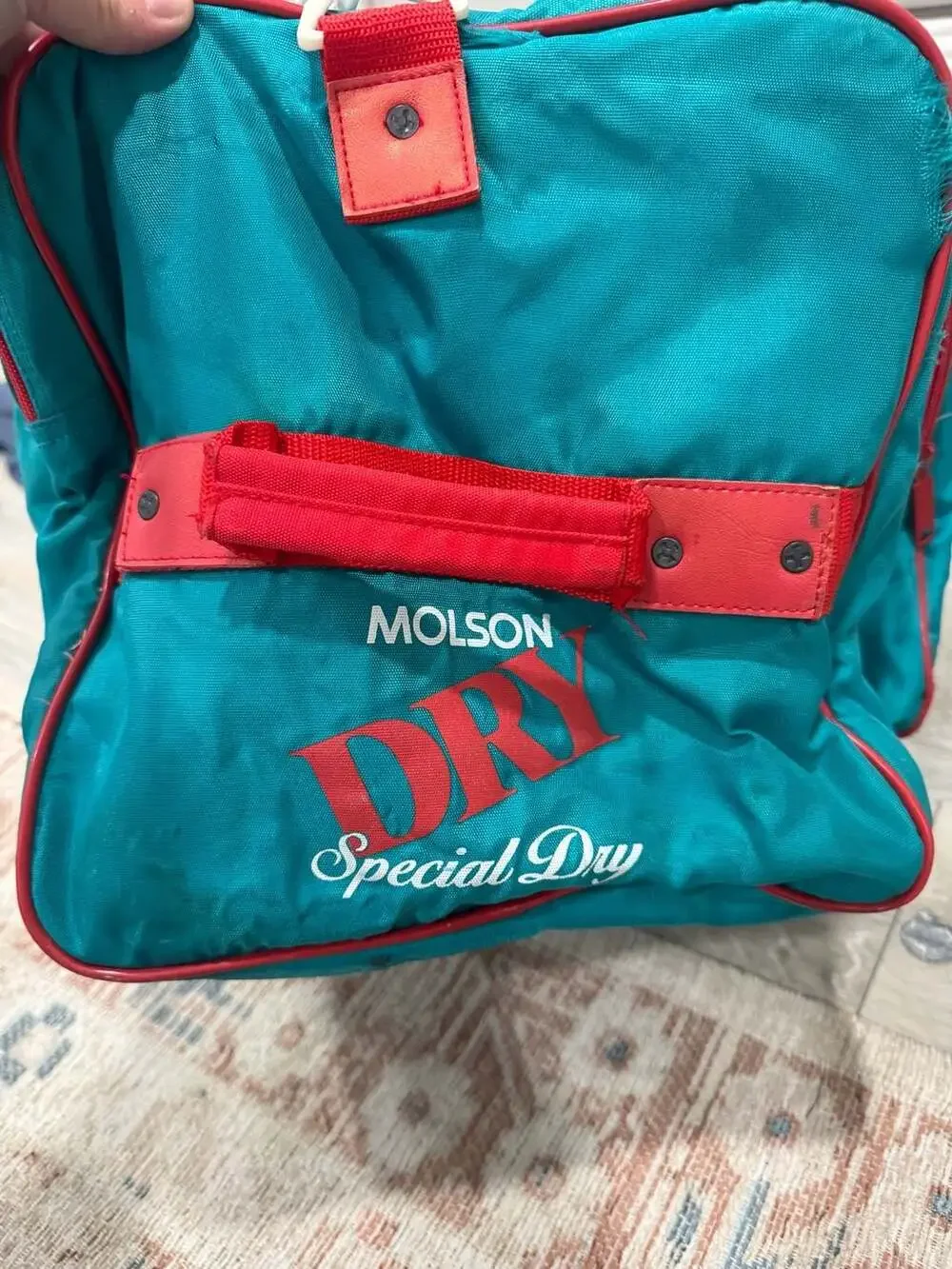 Vintage Molson Dry Special Dry Duffel Bag Teal Red Retro Gym Travel Weekender